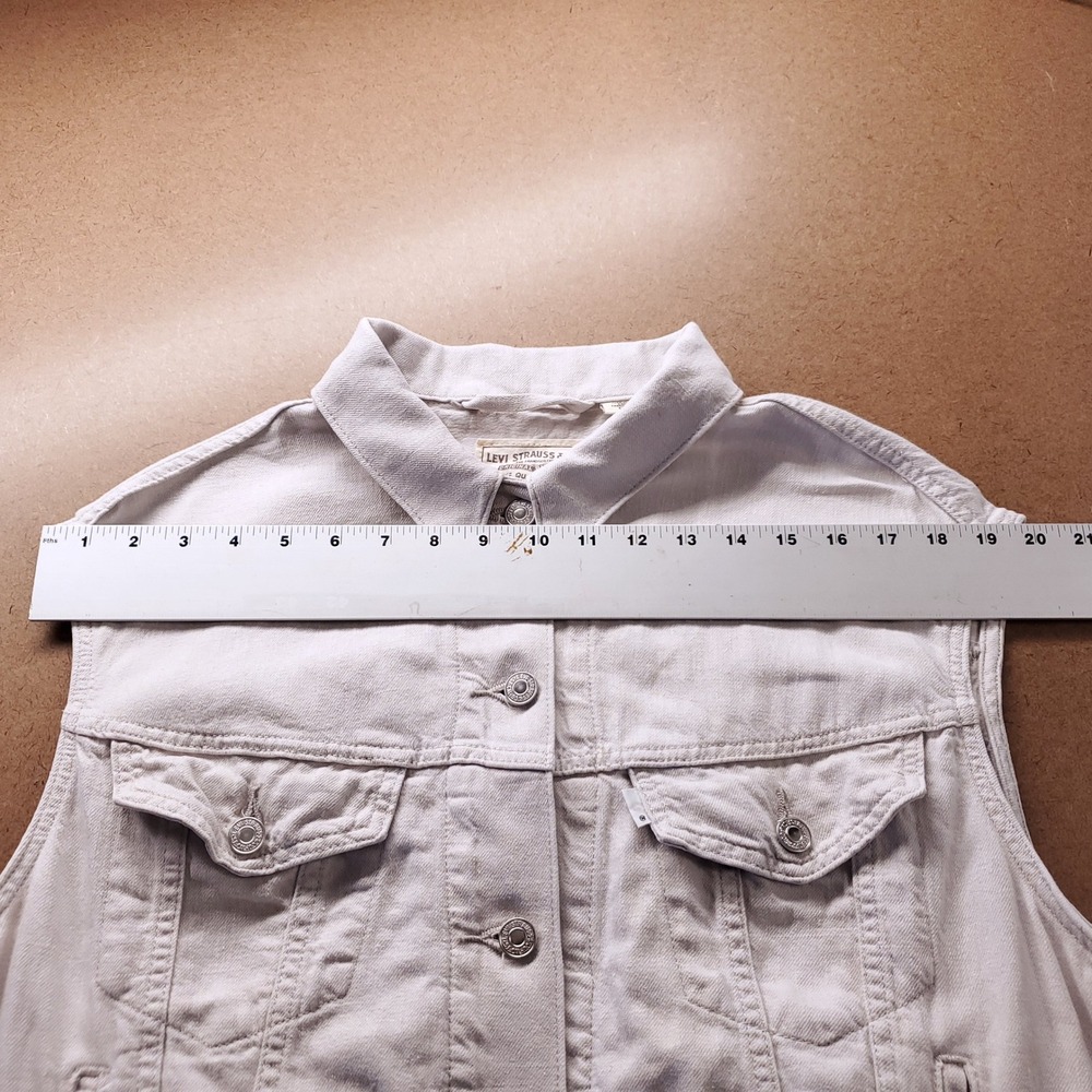 Levis Linen Blend Trucker Vest Women L Ivory Beige Stretch Sleeveless Soft Boho - Picture 4 of 11